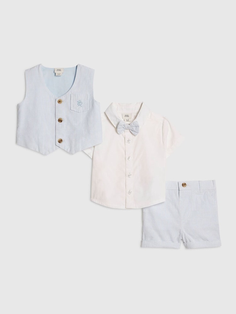 River Island Blue Shirt Waistcoat And Shorts Set