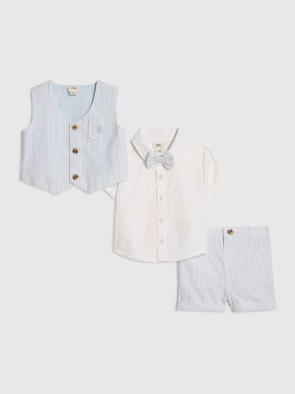 River Island Blue Shirt Waistcoat And Shorts Set