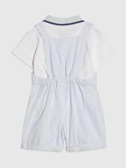 River Island Blue Stripe Dungaree Polo Dungarees Set