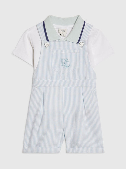 River Island Blue Stripe Dungaree Polo Dungarees Set