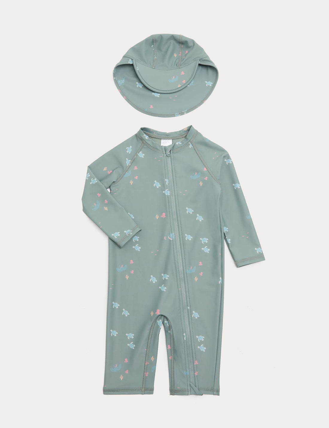 Printed All In One Swimsuit with Hat (0-5 Yrs) - MULTI / 12-18 Months