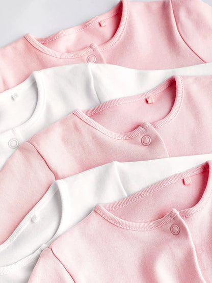 Pink/White 5 Pack Baby Sleepsuits (0-2yrs)