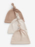 Neutral 100% Cotton Tie Top Baby Hats 3 Pack (0-12mths) - Neutral / Up to 1 Month (50-56cm)
