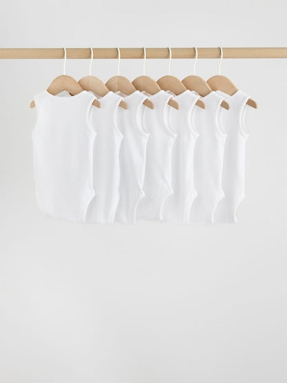 White 7 Pack Baby Vest Bodysuits