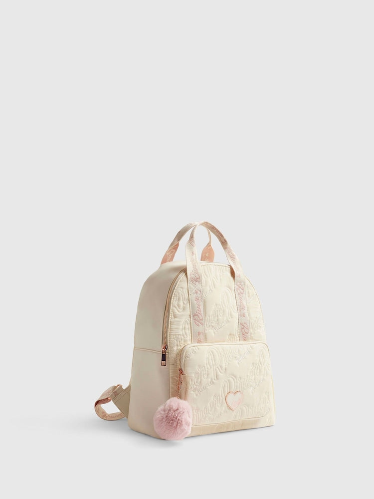 River Island Cream Logo Heart Nylon School Backpack