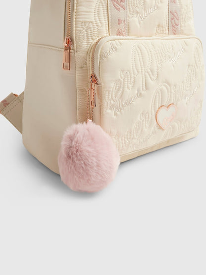 River Island Cream Logo Heart Nylon School Backpack