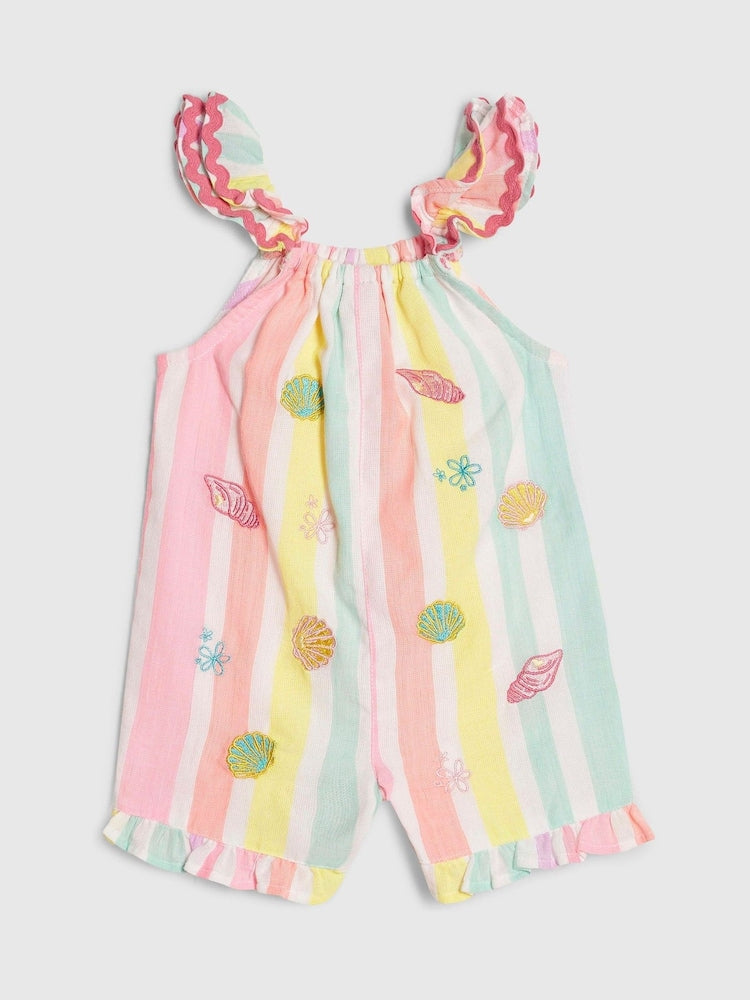 River Island Pink Stripe Embroidered Romper