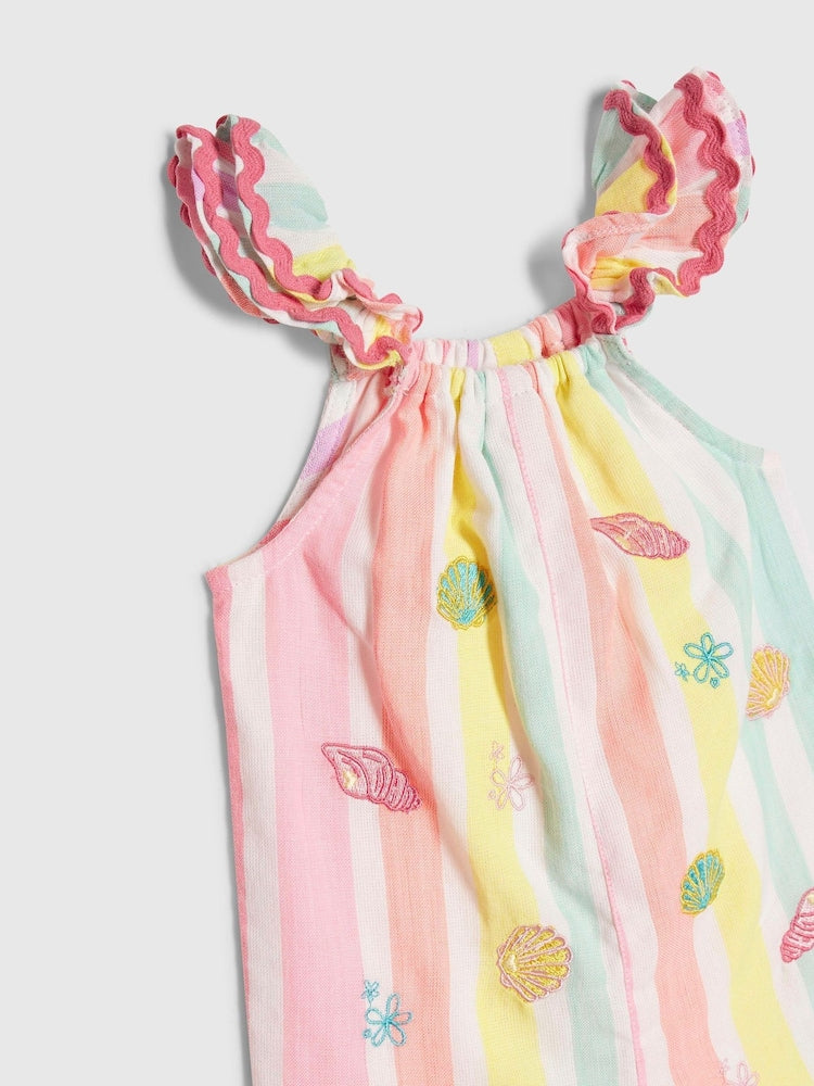 River Island Pink Stripe Embroidered Romper