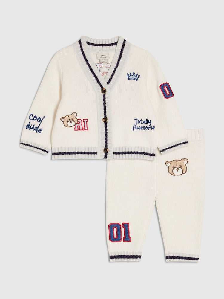 River Island Cream Little Champ Cardigan &amp; Trousers Set