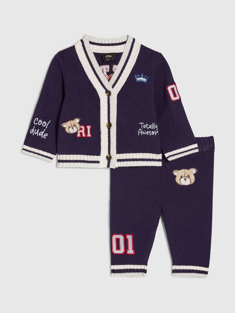 River Island Blue Little Champ Cardigan &amp; Trousers Set