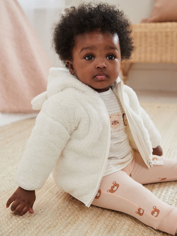 Ecru Fleece Baby Hooded Jacket (0mths-2yrs) - Size 50cm (First Size) - Ecru