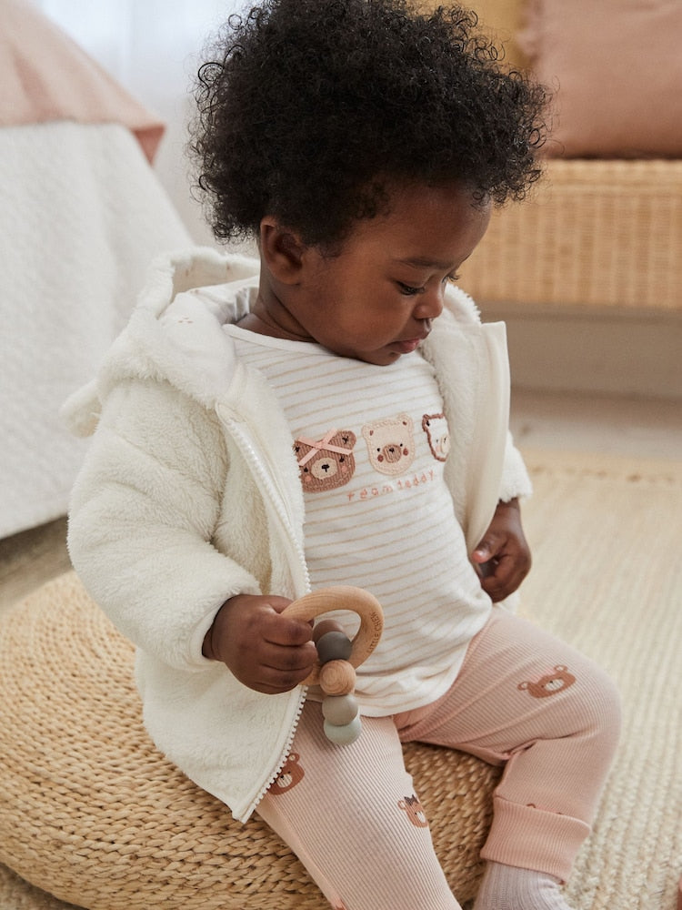 Ecru Fleece Baby Hooded Jacket (0mths-2yrs) - Size 50cm (First Size)