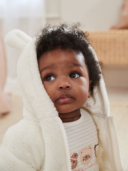 Ecru Fleece Baby Hooded Jacket (0mths-2yrs) - Size 50cm (First Size)