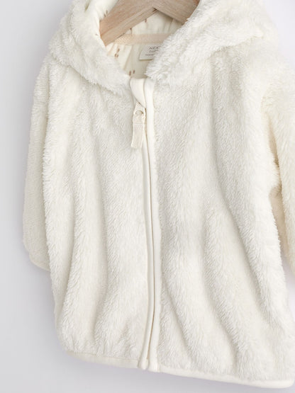 Ecru Fleece Baby Hooded Jacket (0mths-2yrs) - Size 50cm (First Size)