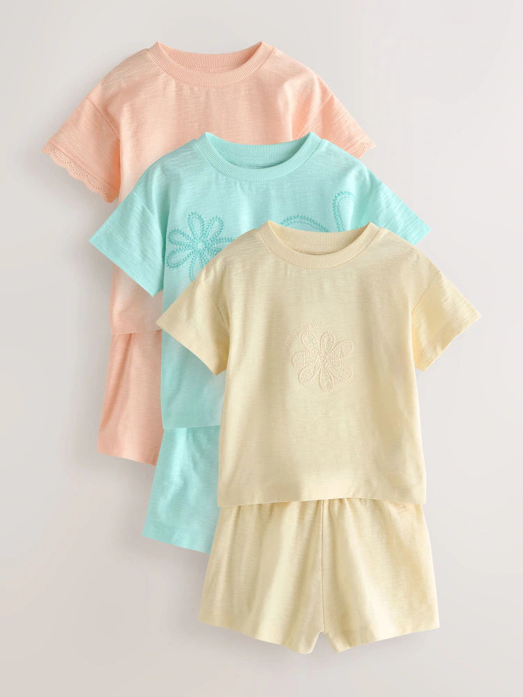 Embroidery Detail Pyjamas 3 Pack (9mths-12yrs)