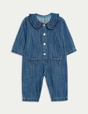 Cotton Rich Denim Heart Jumpsuit (0 Mths - 3 Yrs) - DENIM / 3-6 Months