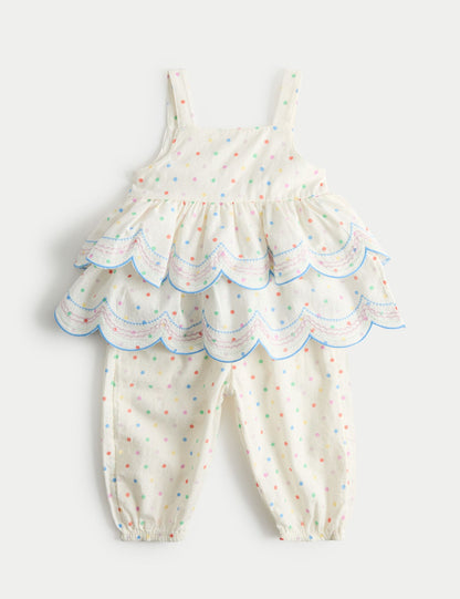 2 Piece Pure Cotton Spotty Top and Trousers (0-5 Yrs) - MULTI / 12-18 Months