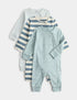 3 Pack Pure Cotton Milk & Striped Sleepsuits (7lbs-3 Yrs)