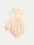 Pure Cotton Candy Stripe Woven Paddler with Hat (0-24 Mths) - TEA ROSE / 12-18 Months