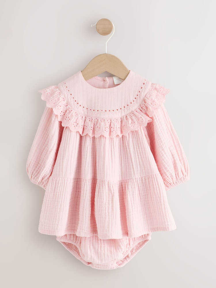 Pink Woven Dress and Knickers Set 2 Piece (0mths-2yrs) - Pink Woven / 12 - 18 Months (80 - 86cm)