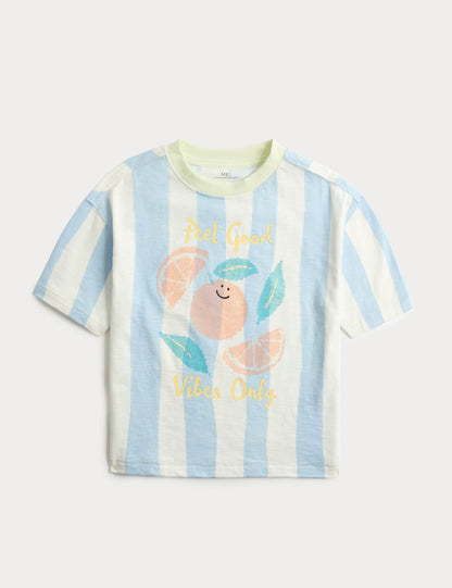 Pure Cotton Striped Graphic T-Shirt (2-8 Yrs)