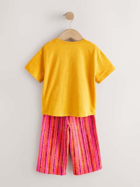 Ochre Yellow Short Sleeve T-Shirt and Wide Leg Trousers Set (3mths-7yrs)