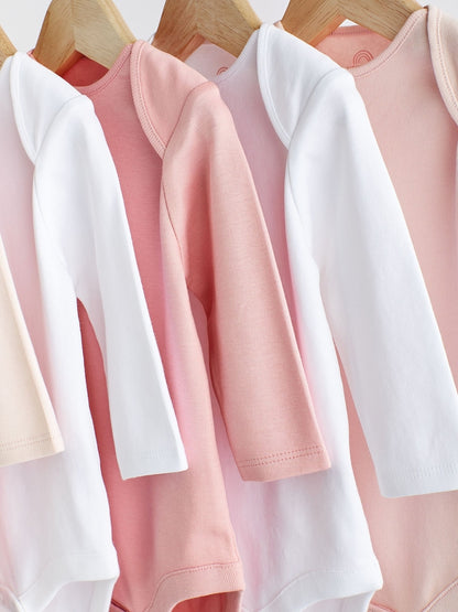 Pink/White 5 Pack Essential Long Sleeve Baby Bodysuits