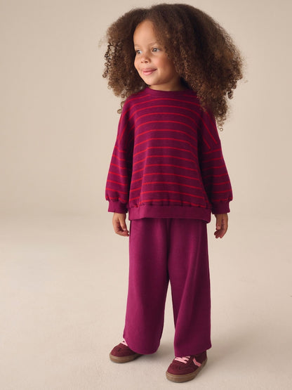 Burgundy Red Long Sleeve Top and Wide Leg Trousers Set (3mths-7yrs) - Burgundy Red / 12 - 18 Months (80 - 86cm)