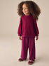 Burgundy Red Long Sleeve Top and Wide Leg Trousers Set (3mths-7yrs) - Burgundy Red / 12 - 18 Months (80 - 86cm)