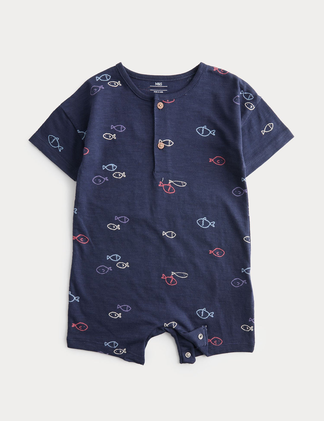 Pure Cotton Jersey Navy Fish Romper (0-3 Yrs) - NAVY / 12-18 Months