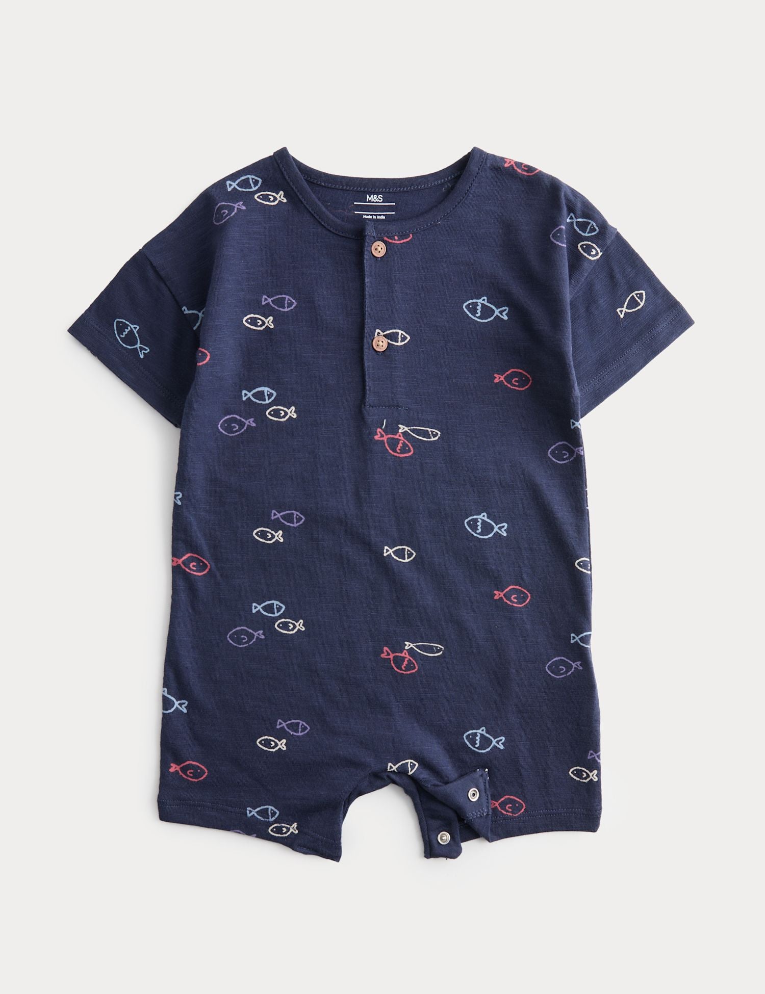 Pure Cotton Jersey Navy Fish Romper (0-3 Yrs) - NAVY / 12-18 Months