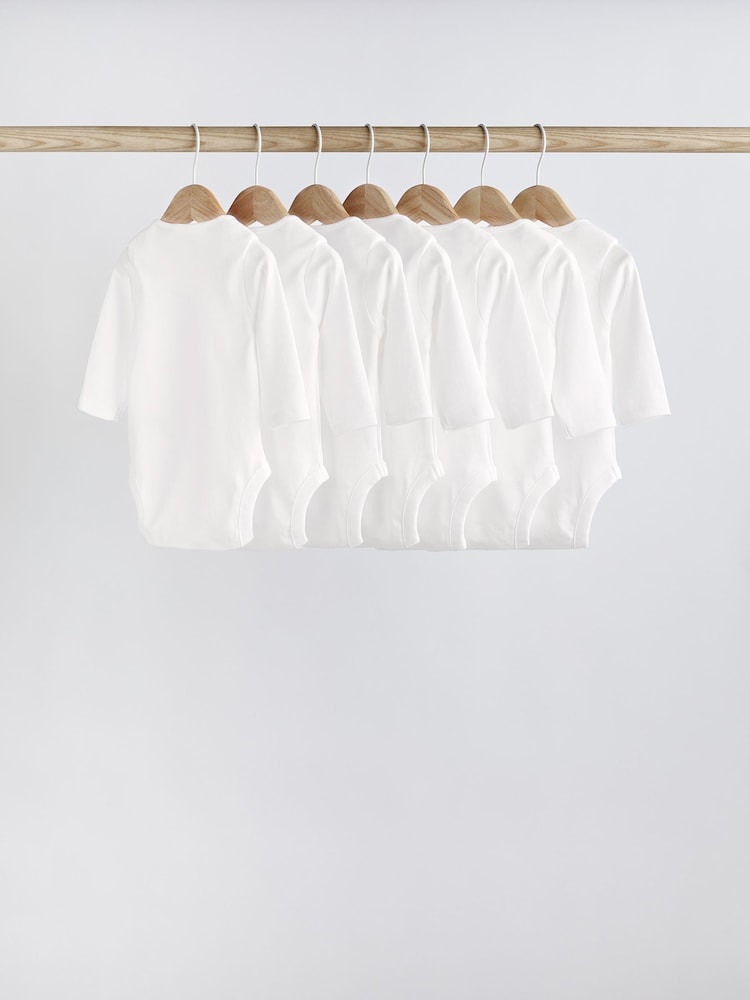 White 7 Pack Essential Baby Long Sleeve Bodysuits