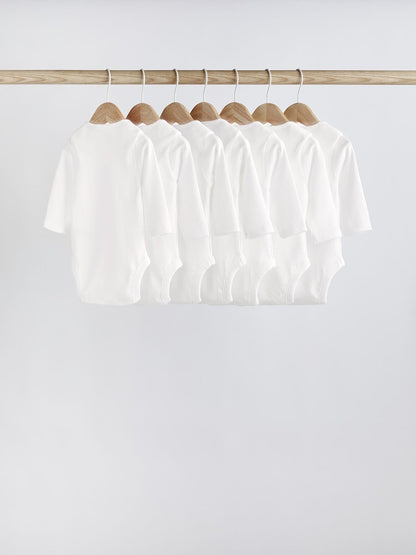 White 7 Pack Essential Baby Long Sleeve Bodysuits