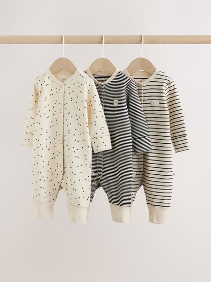 Monochrome Waffle Baby Sleepsuits 3 Pack (0mths-3yrs)