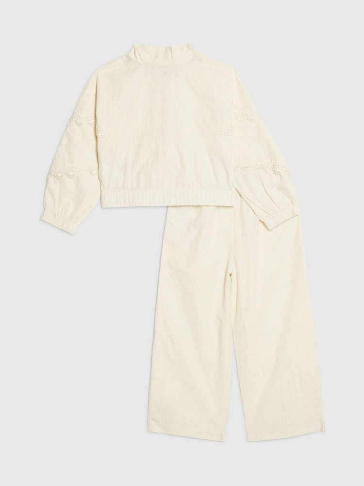 River Island Cream Lace Bomber Jacket &amp; Joggers Set