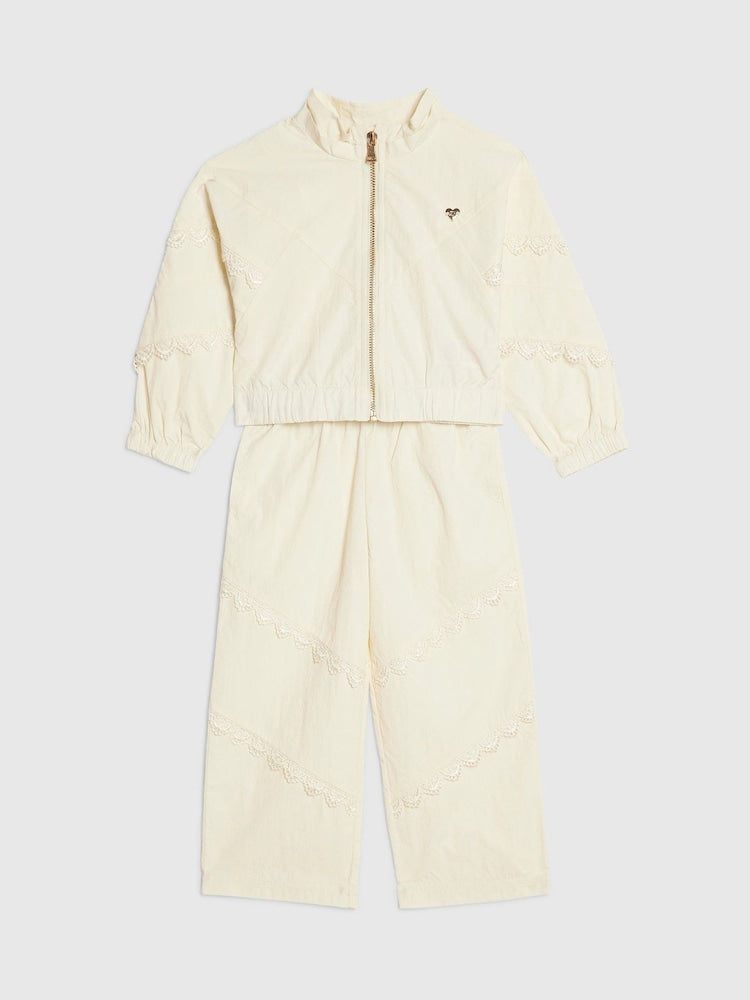 River Island Cream Lace Bomber Jacket &amp; Joggers Set