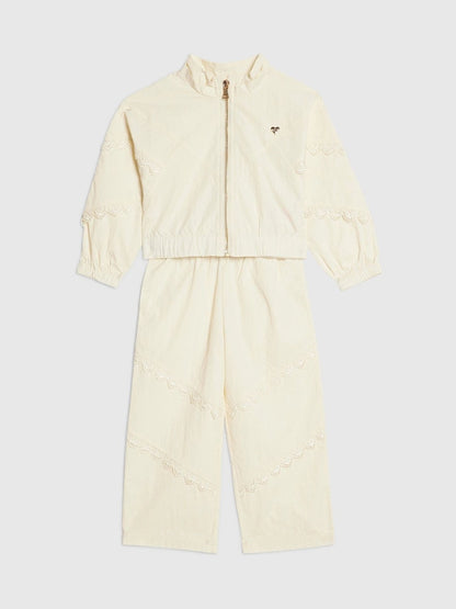 River Island Cream Lace Bomber Jacket &amp; Joggers Set