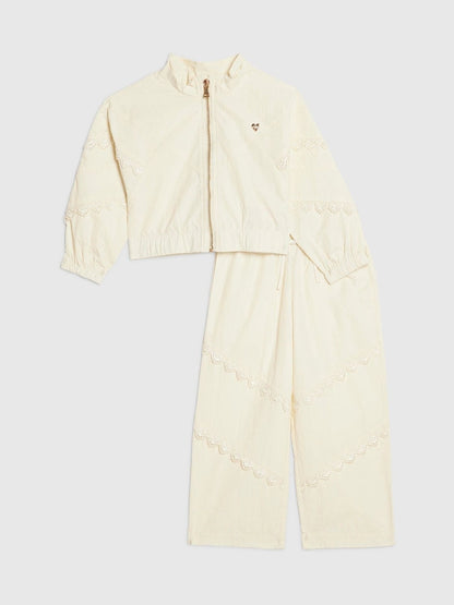 River Island Cream Lace Bomber Jacket &amp; Joggers Set