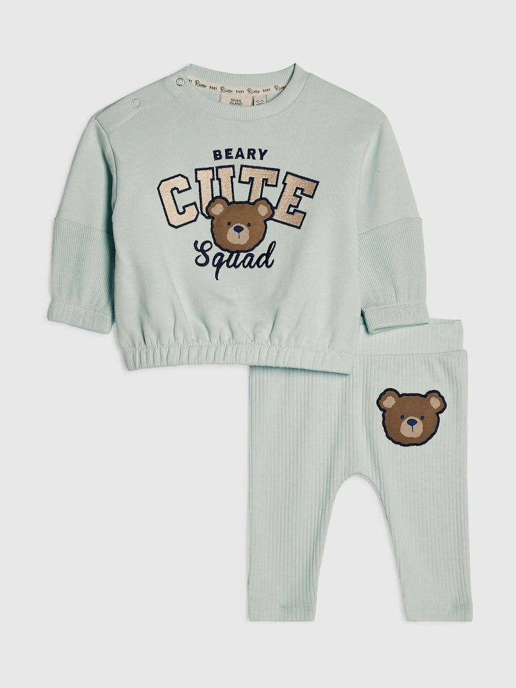 River Island Blue Cutie Squad Top &amp; Leggings Set