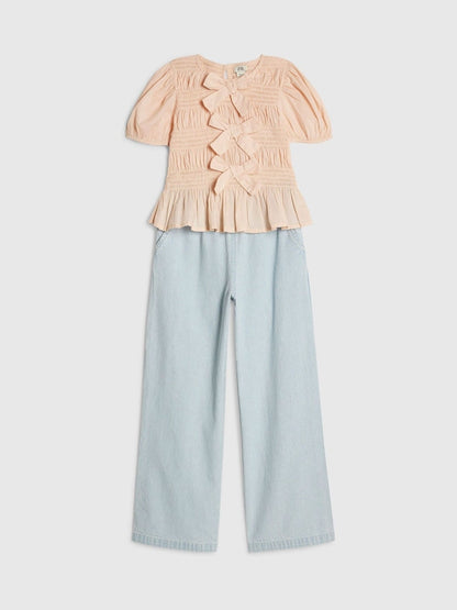River Island Pink Bow Top &amp; Wide Leg Barry Jeans