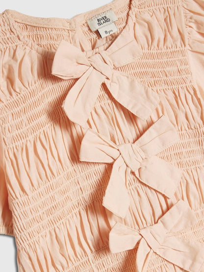 River Island Pink Bow Top &amp; Wide Leg Barry Jeans