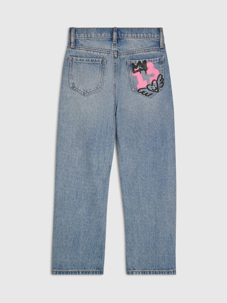 River Island Blue Amour Graffiti Straight Leg Jeans