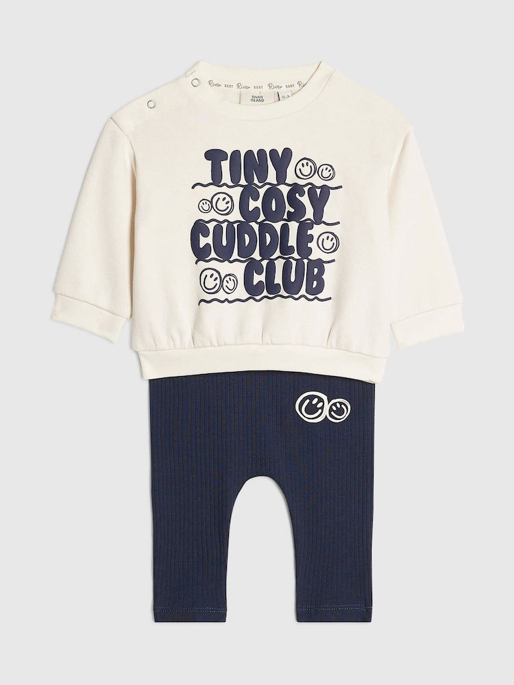 River Island Blue Cuddle Club Sweat Top &amp; Legging Set
