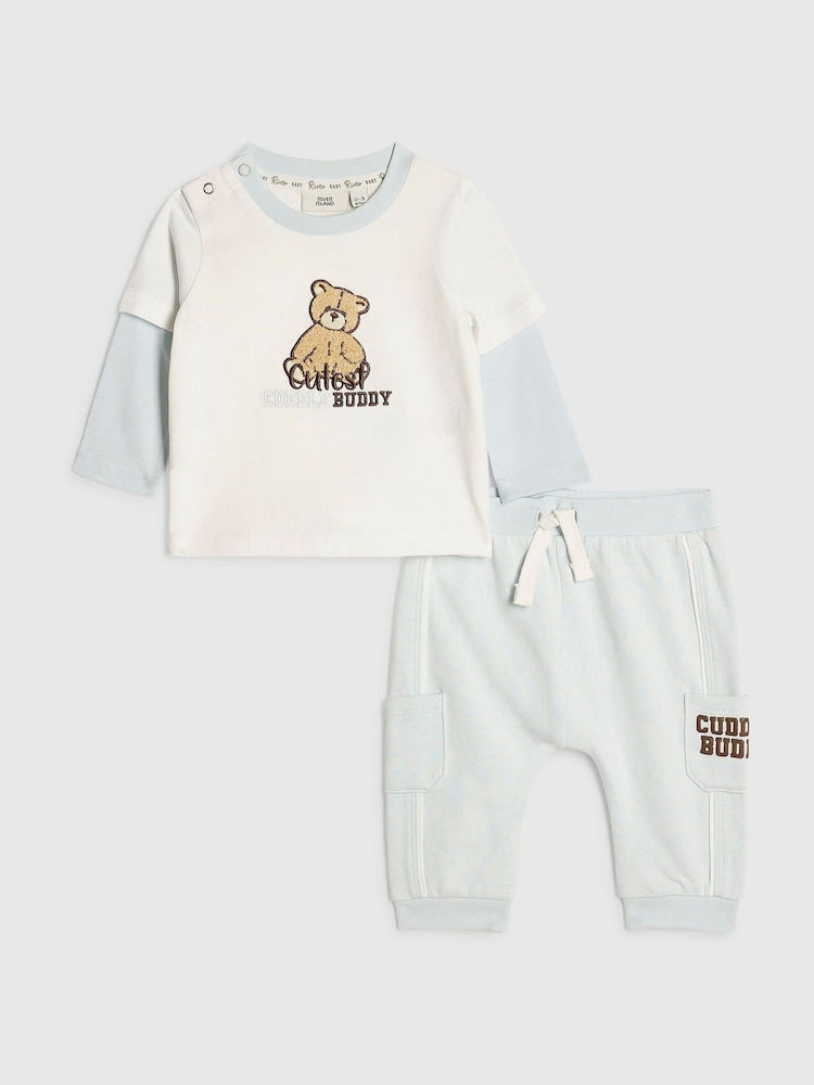 River Island Cream Cuddle Buddy Top &amp; Joggers Set - Size Up To 3 Months (50 - 62cm) - River Island Cream Cuddle Buddy