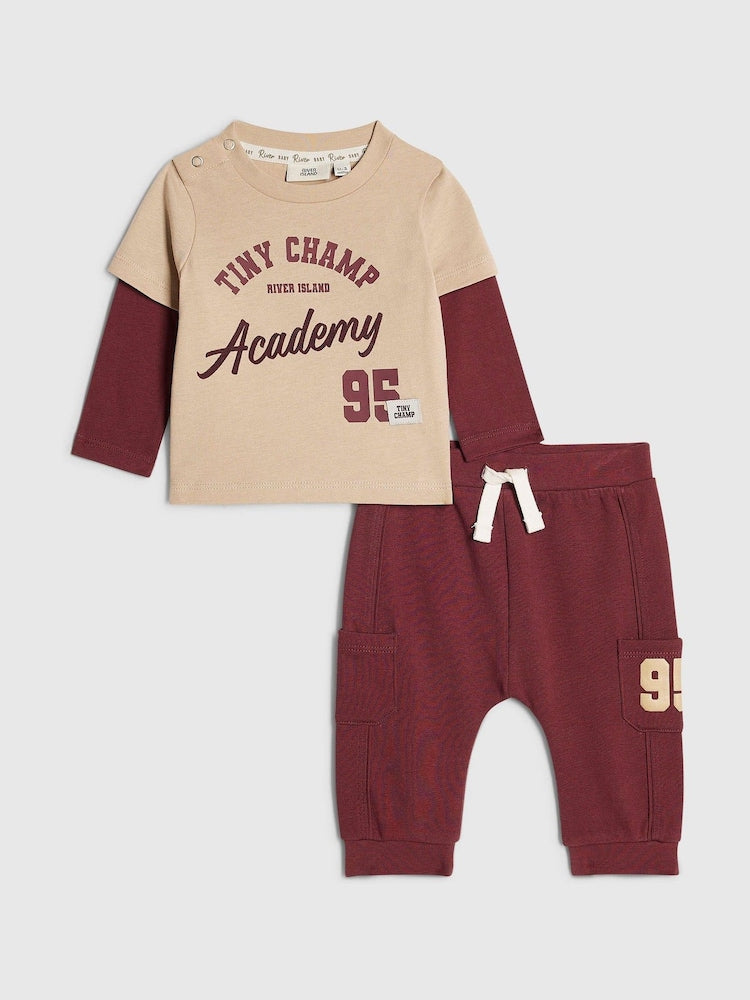River Island Red Tiny Champ Top &amp; Jogger Set - Size Up To 3 Months (50 - 62cm) - River Island Red Tiny Champ