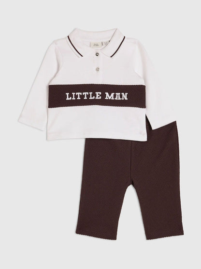 River Island Brown Little Man Zip Up Top &amp; Jogger Set