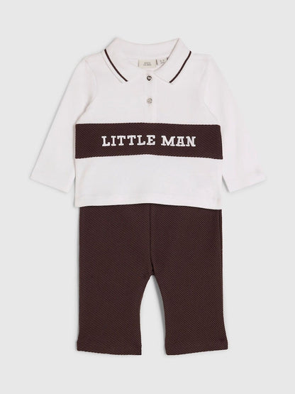 River Island Brown Little Man Zip Up Top &amp; Jogger Set