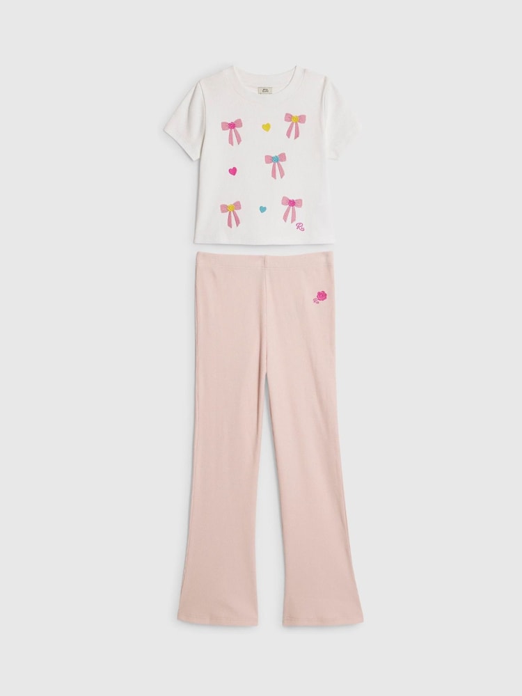 River Island Pink Bow Baby T-Shirt &amp; Kickflare Legging Set