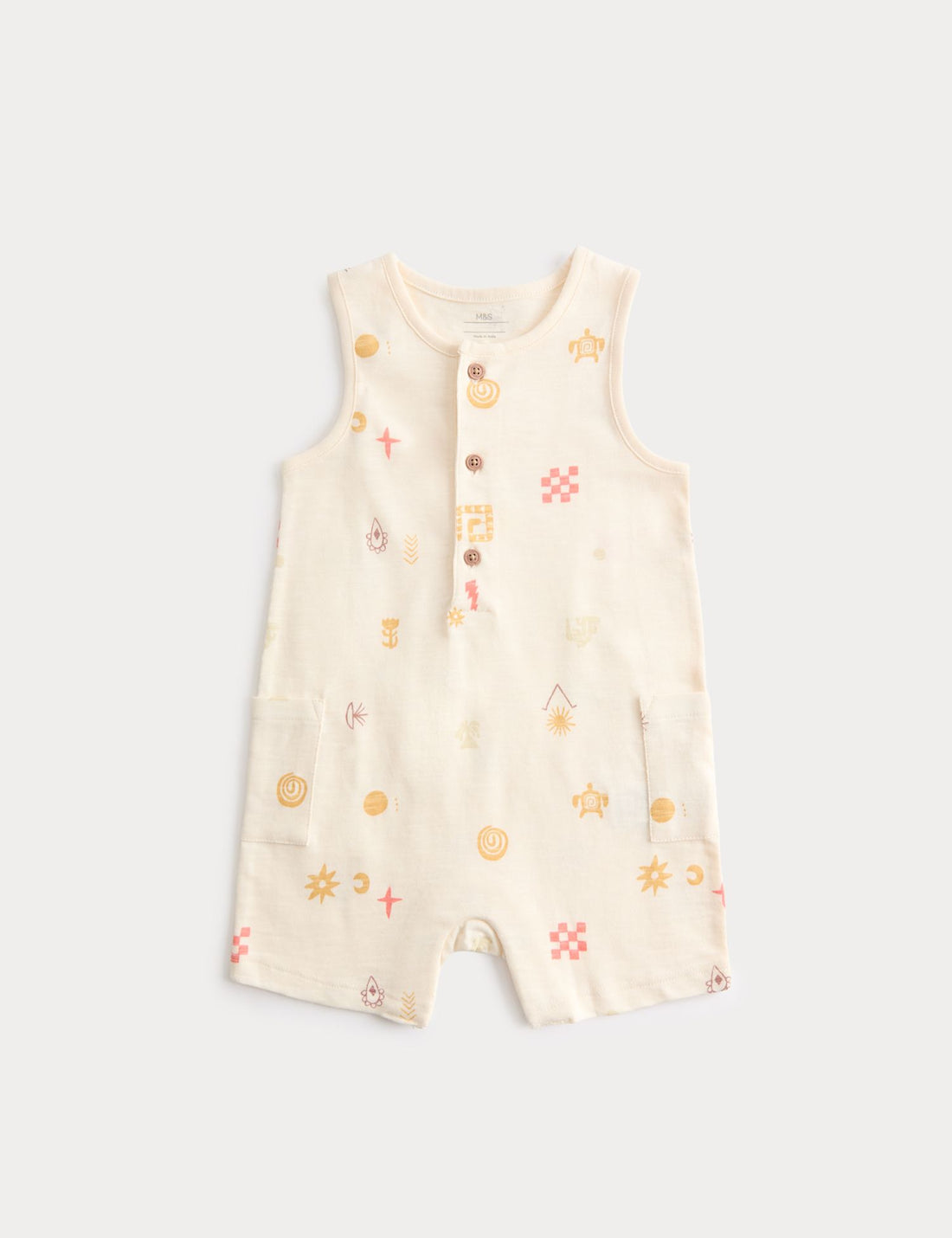 Pure Cotton Jersey Island Print Romper (0-3 Yrs) - NEUTRAL / 12-18 Months