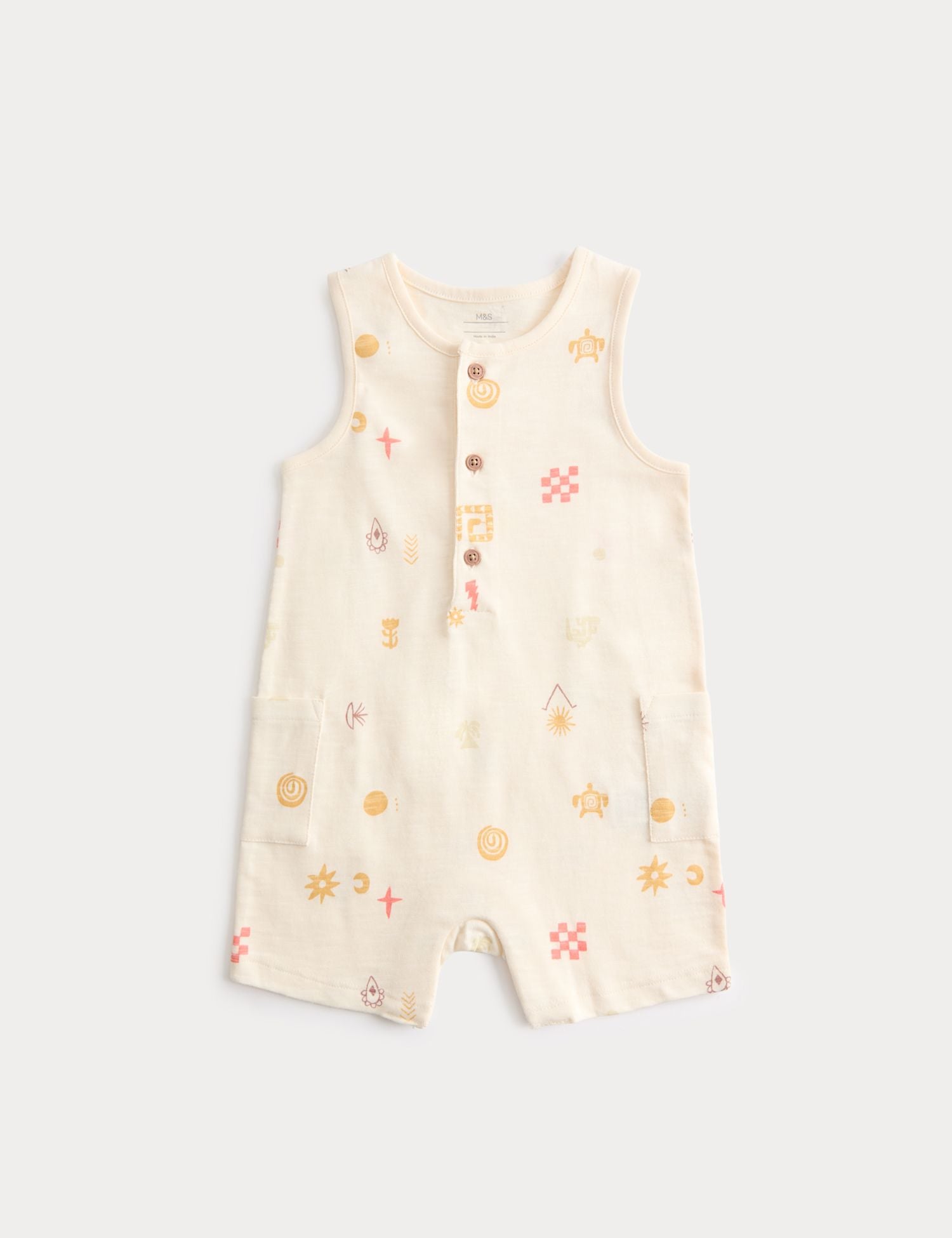 Pure Cotton Jersey Island Print Romper (0-3 Yrs) - NEUTRAL / 12-18 Months